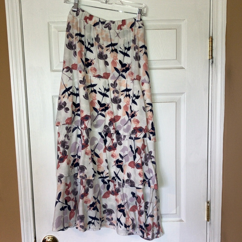 Pink and Navy Blue tiered A-Line Maxi Skirt